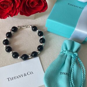 Tiffany & Co. Black Onyx Sterling Silver Bracelet 10 mm Sz 7.5” in Tiffany Box